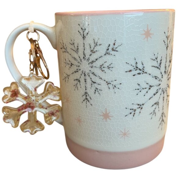 NWOT! PEPPERMINT & PINE Snowflake Mug and Snowflake Keychain Rose Gold - Picture 3 of 12